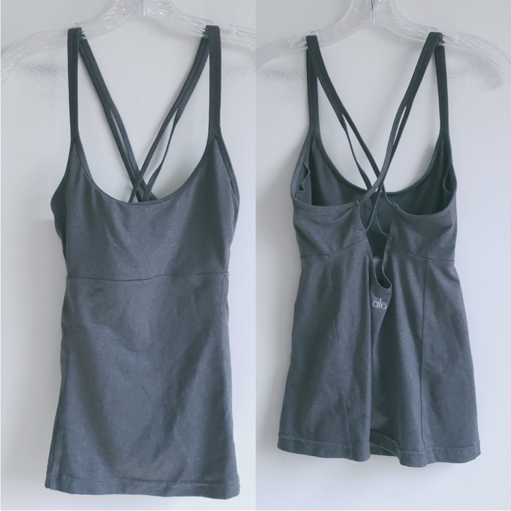 Alo Gray Strappy Cross Back Athletic Tank Top
